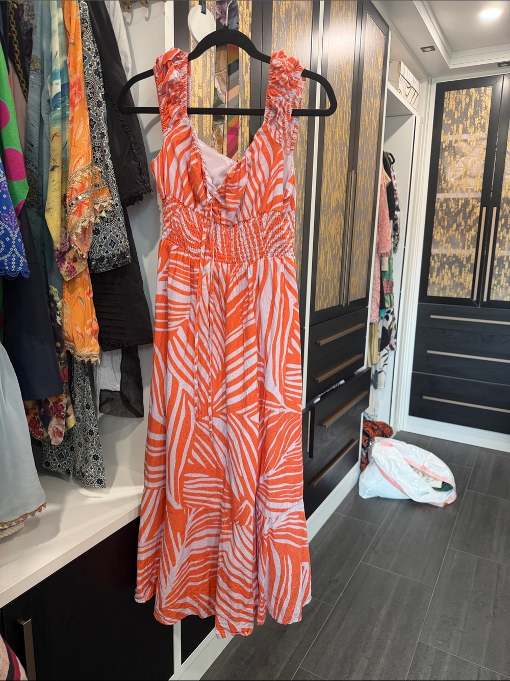 Hutch Orange and White Palm-Print Maxi Dress